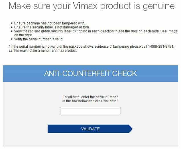 Vimax Online Anti-Counterfeit Checker